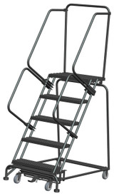 Weight-Actuated Series Ladders, Weight Actuated, 5 Step, 32 In Wide Base, 14 in Deep Top Step, Serrated Tread