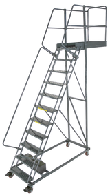 Cantilevered Ladders, 11 Step, 32 In Wide Base, 35 in Overhang, Perforated Tread