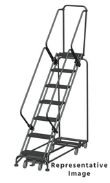 Weight Actuated All Directional 50 Degree Slope Walk Down Ladders, Weight Actuated, All Directional, 50° Incline, 7 Step, 24 In Wide Base, 21 in Deep Top Step, Serrated Tread, Setup