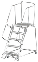 Ballymore Safety Products Stainless Steel Ladders, 5 Step, 32 In Wide Base, 28 in Deep Top Step, Perforated Tread, Setup 