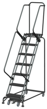 Weight-Actuated Series Ladders, Weight Actuated, 7 Step, 24 In Wide Base, 14 in Deep Top Step, Perforated Tread
