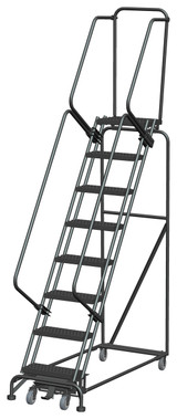 Weight-Actuated Series Ladders, Weight Actuated, 8 Step, 24 In Wide Base, 14 in Deep Top Step, Serrated Tread, Setup