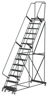 Weight-Actuated Series Ladders, Weight Actuated, 14 Step, 40 In Wide Base, 14 in Deep Top Step, Perforated Tread