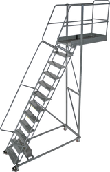 Cantilevered Ladders, 15 Step, 40 In Wide Base, 35 in Overhang, Perforated Tread