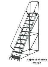 Weight Actuated 50 Degree Slope Walk Down Ladders, Weight Actuated, 50° Incline, 12 Step, 32 In Wide Base, 21 in Deep Top Step, Expanded Metal Tread