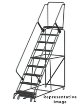 Weight Actuated 50 Degree Slope Walk Down Ladders, Weight Actuated, 50° Incline, 9 Step, 32 In Wide Base, 21 in Deep Top Step, Serrated Tread