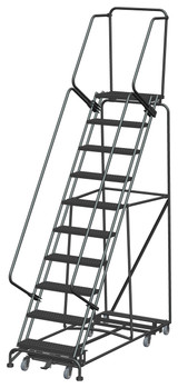 Weight Actuated All Directional Ladders, Weight Actuated, All Directional, 10 Step, 32 In Wide Base, 14 in Deep Top Step, Serrated Tread, Setup