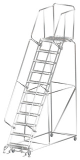 Ballymore Safety Products Stainless Steel Ladders, 11 Step, 32 In Wide Base, 28 in Deep Top Step, Perforated Tread 