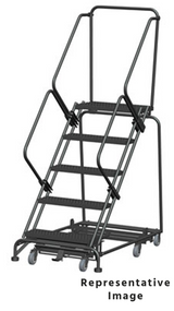 Weight Actuated All Directional 50 Degree Slope Walk Down Ladders, Weight Actuated, All Directional, 50° Incline, 5 Step, 32 In Wide Base, 28 in Deep Top Step, Expanded Metal Tread, Setup