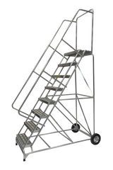 Aluminum Ladders, 8 Step, 30 In Wide Base, 14 in Deep Top Step, Serrated Tread, Setup
