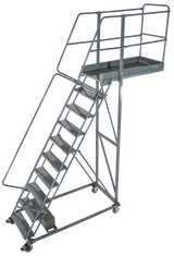 Cantilevered Ladders, 10 Step, 32 In Wide Base, 28 in Overhang, Serrated Tread