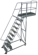 Cantilevered Ladders, 10 Step, 32 In Wide Base, 28 in Overhang, Perforated Tread