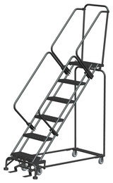 50 Degree Slope Walk Down Ladders, 50° Incline, 6 Step, 24 In Wide Base, 14 in Deep Top Step, Expanded Metal Tread, Setup