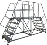 Double Entry Work Platforms with Handrails, 6 Step, 33 In Wide Base, 36 in Platform Depth, Serrated Tread