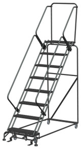 50 Degree Slope Walk Down Ladders, 50° Incline, 8 Step, 32 In Wide Base, 14 in Deep Top Step, Perforated Tread, Setup