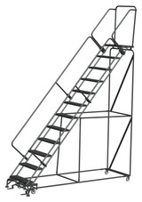 50 Degree Slope Walk Down Ladders, 50° Incline, 12 Step, 32 In Wide Base, 14 in Deep Top Step, Expanded Metal Tread, Setup