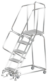 Ballymore Safety Products Stainless Steel Ladders, 5 Step, 24 In Wide Base, 21 in Deep Top Step, Serrated Tread, Setup 