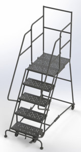 Wl 5 Step Steel Rolling Ladder Perforated 24 HR With 30" With Deep Top Step Step
