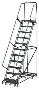 Ballymore Safety Products Weight Actuated All Directional Ladders, Weight Actuated, All Directional, 11 Step, 32 In Wide Base, 14 in Deep Top Step, Perforated Tread 