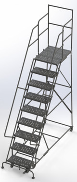 Wl 9 Step Steel Rolling Ladder Perforated 24 HR With 30" With Deep Top Step Step