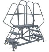 Double Entry Work Platforms with Handrails, 4 Step, 38 In Wide Base, 60 in Platform Depth, Serrated Tread