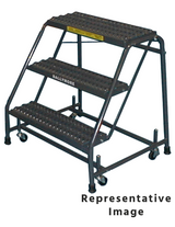 Ballymore Safety Products Spring Loaded Caster Ladders, 3 Step, No Rails 30" Wide Base, 21" Deep Top Step, Perforated Tread 