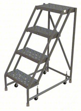 Kd 4 Step Steel Rolling Ladder: 40" Platform Height, 10" Platform Deep, 16" Platform Wide, Perforated, 24" Bottom Wide, No Rails