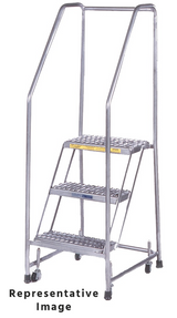 Ballymore Safety Products Aluminum Ladder, 3 Step, 30" Wide Base, 28" Deep Top Step, Serrated Tread, Setup 