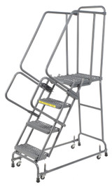 Ballymore Safety Products Spring Loaded Caster Ladders, 4 Step, 20" Wide Base, 21" Deep Top Step, Serrated Tread, Setup 
