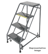 Ballymore Safety Products Spring Loaded Caster Ladders, 4 Step, No Rails 30" Wide Base, 21" Deep Top Step, Perforated Tread, Setup 