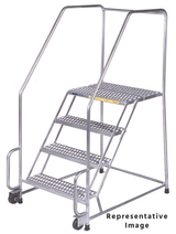 Stainles Steel Tilt and Role Ladder, 3 Step, 30" Wide Base, 10" Deep Top Step, Perforated Tread