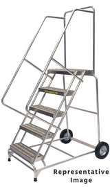 Ballymore Safety Products Aluminum Ladder, 5 Step, 30" Wide Base, 28" Deep Top Step, Serrated Tread, 18" Wide Tread, Setup 