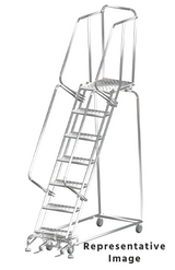 Ballymore Safety Products Stainless Steel Spring Loaded Ladders, 7 Step, 24" Wide Base, 28" Deep Top Step, Perforated Tread 