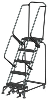 Ballymore Safety Products 5 Step, W/Rail, 24" Wide, 28" Deep Top Step, Expanded Metal Tread 