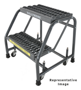 Ballymore Safety Products Spring Loaded Caster Ladders, 2 Step, 20 In Wide Base, 28 in Deep Top Step, Serrated Tread, Setup 