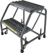 Ballymore Safety Products Spring Loaded Caster Ladders, 2 Step, No Rails 20" Wide Base, 10" Deep Top Step, Serrated Tread 