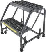Ballymore Safety Products Spring Loaded Caster Ladders, 2 Step, No Rails 20" Wide Base, 10" Deep Top Step, Serrated Tread, Setup 