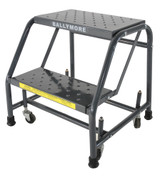 Ballymore Safety Products Spring Loaded Caster Ladders, 2 Step, No Rails 20" Wide Base, 10" Deep Top Step, Perforated Tread 