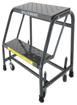 Ballymore Safety Products Spring Loaded Caster Ladders, 2 Step, No Rails 20" Wide Base, 10" Deep Top Step, Abrasive Mat Tread, Setup 