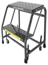 Ballymore Safety Products Spring Loaded Caster Ladders, 2 Step, No Rails 20" Wide Base, 10" Deep Top Step, Abrasive Mat Tread, Setup 