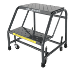 Ballymore Safety Products Spring Loaded Caster Ladders, 2 Step, No Rails 30" Wide Base, 10" Deep Top Step, Serrated Tread, Setup 