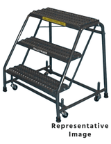 Ballymore Safety Products Spring Loaded Caster Ladders, 3 Step, No Rails 20" Wide Base, 21" Deep Top Step, Serrated Tread 