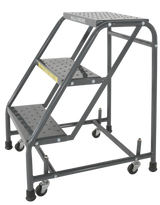 Ballymore Safety Products Spring Loaded Caster Ladders, 3 Step, No Rails 20" Wide Base, 10" Deep Top Step, Abrasive Mat Tread, Setup 