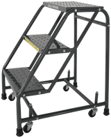 Ballymore Safety Products Spring Loaded Caster Ladders, 3 Step, No Rails 30" Wide Base, 10" Deep Top Step, Serrated Tread, Setup 