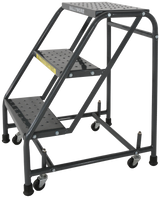 Ballymore Safety Products Spring Loaded Caster Ladders, 3 Step, No Rails 30" Wide Base, 10" Deep Top Step, Serrated Tread, Setup 