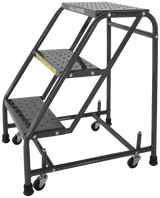 Ballymore Safety Products Spring Loaded Caster Ladders, 3 Step, No Rails 30" Wide Base, 10" Deep Top Step, Expanded Metal Tread 