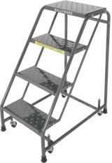 Ballymore Safety Products Spring Loaded Caster Ladders, 4 Step, No Rails 20" Wide Base, 10" Deep Top Step, Perforated Tread 