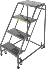 Ballymore Safety Products Spring Loaded Caster Ladders, 4 Step, No Rails 20" Wide Base, 10" Deep Top Step, Perforated Tread, Setup 