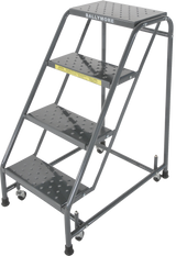 Ballymore Safety Products Spring Loaded Caster Ladders, 4 Step, No Rails 30" Wide Base, 10" Deep Top Step, Perforated Tread, Setup 