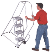 Ballymore Safety Products Aluminum Tilt and Roll Ladder, 2 Step, 20" Wide Base, 10" Deep Top Step, Serrated Tread, Setup 